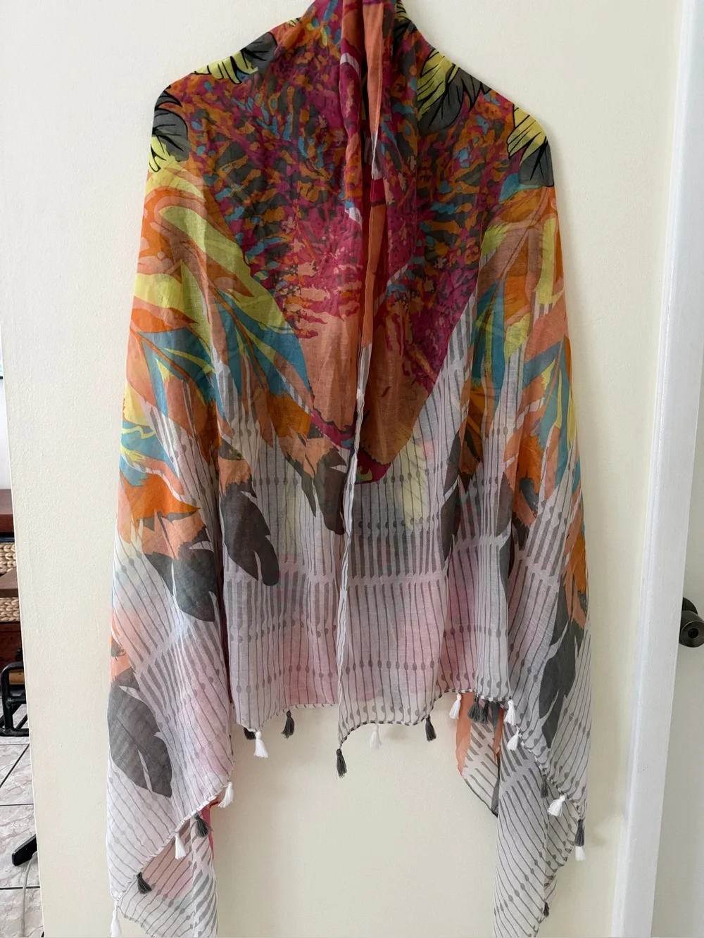 Colorful Floral & Abstract Lightweight Women's Scarf in Pink, Orange & Gray